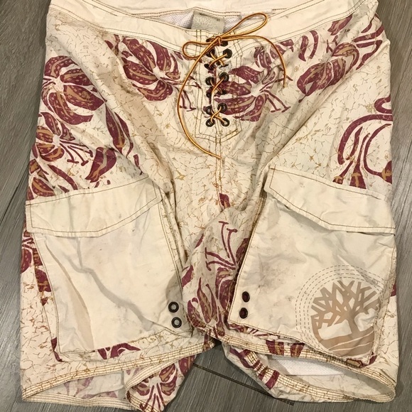 Timberland Palm Print Lace Up Swim Trunks size 40 - Picture 4 of 5